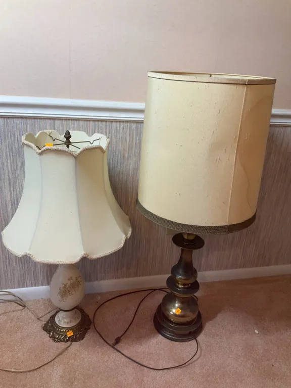 Brass Table Lamp, Floral Glass Table Lamp
