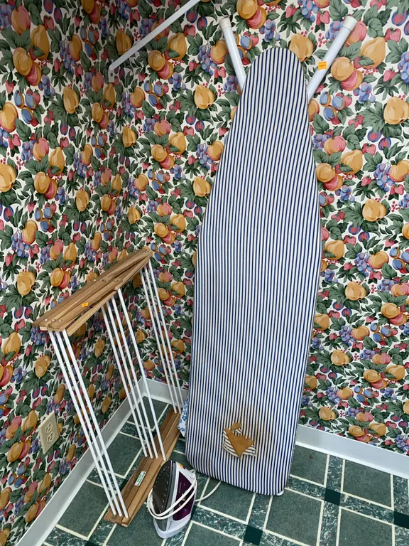 Ironing board, Steam master Iron, quilt rack
