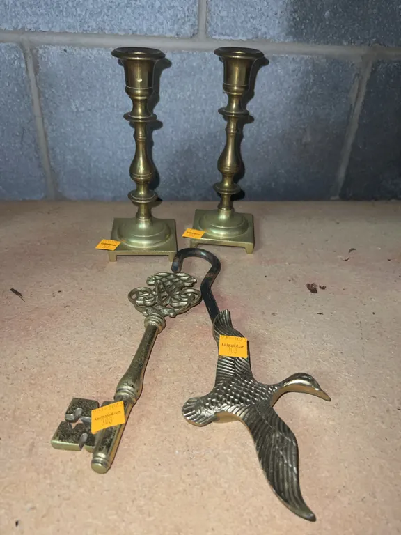 Brass Candlestick Holders, Brass Duck Hook, Brass Key