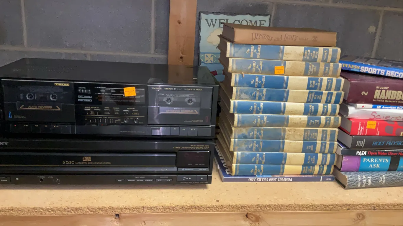 JVC Stereo, Assortment of Books, Music Books, Solar Light