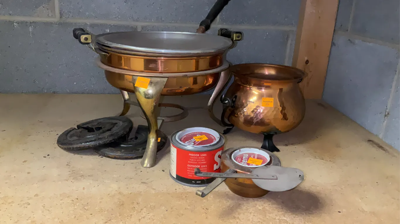 Vintage Copper Chafing Dish, Pot, Sterno