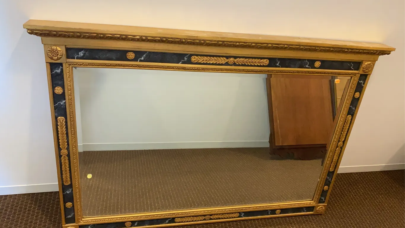 Regency Trumeau Antique Faux Marble Beveled Wall Mirror