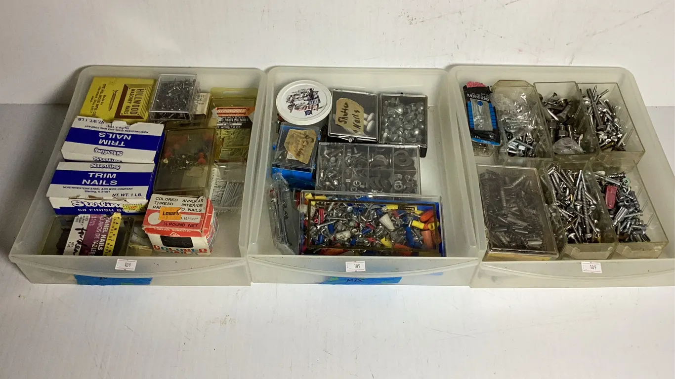 Assortment of Nails, Screws, and Other Hardware
