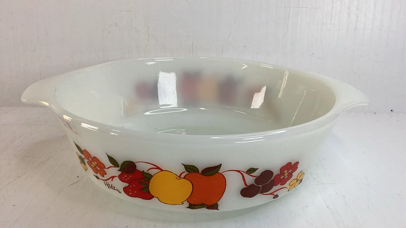 Vintage Anchor Hocking Hindi Milk Glass Casserole Dish