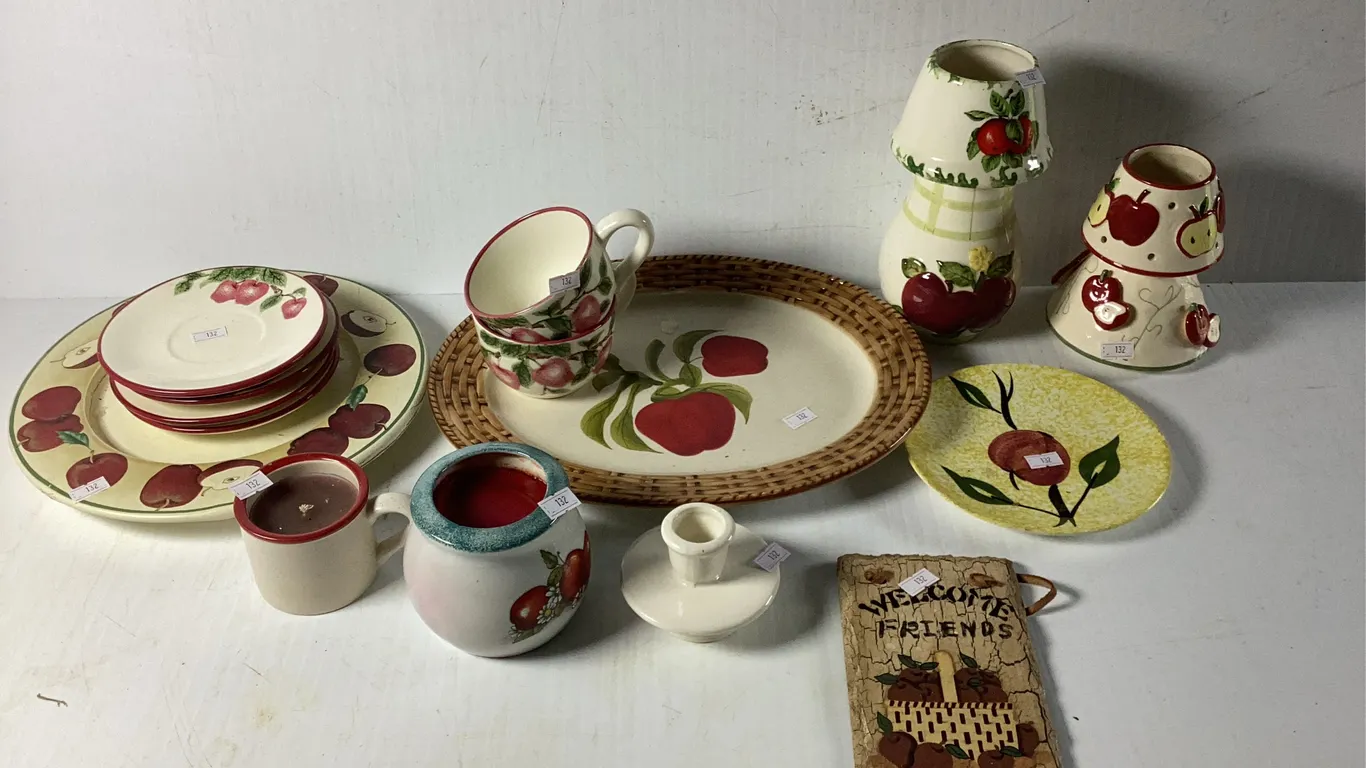 Assortment of Apple Plates ,Saucers and Decor