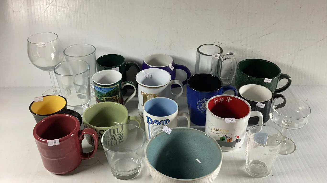 Assortment of Coffee Mugs and Glasses
