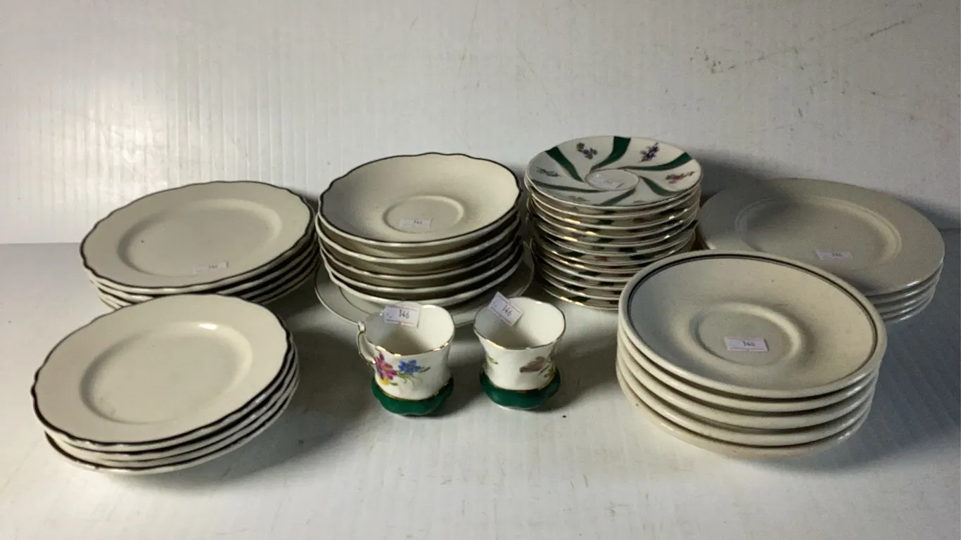 Assortment of Homer Laughlin and Hong Sheng Saucers and Dishes