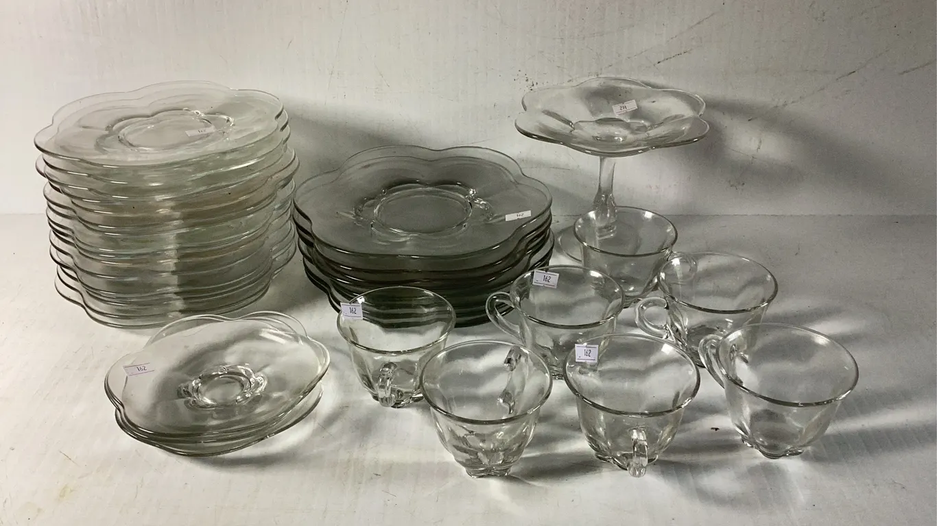 Duncan and Miller Canterbury Cup and Saucers Set, Pedestal Candy Dish