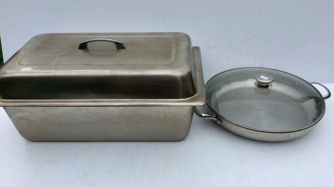 Steel Roaster Pan, Round Pan with Lid