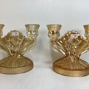 Pair of Jeanette Glass Marigold Double Candlestick Holders