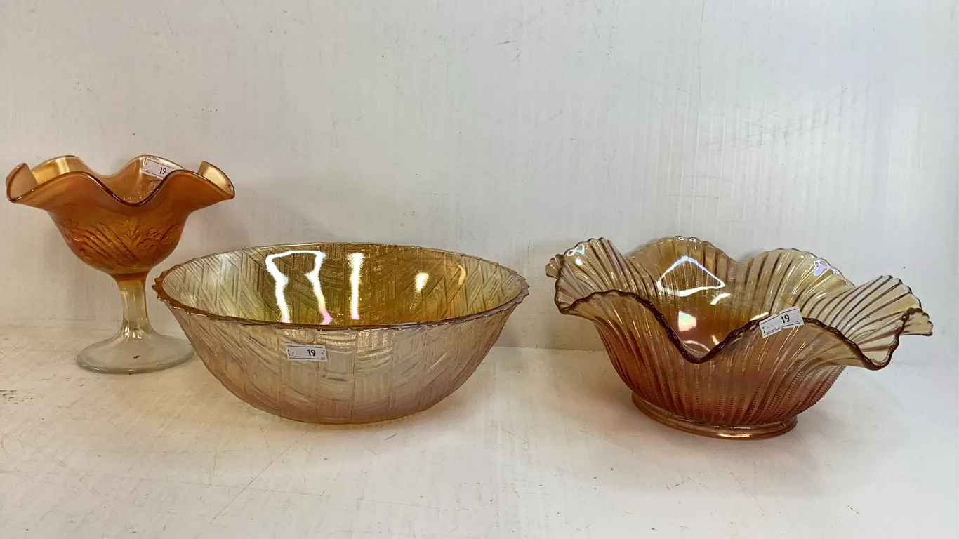 2 Vintage Carnival Glass Bowls, Carnival Glass Compote