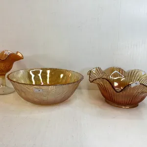 2 Vintage Carnival Glass Bowls, Carnival Glass Compote
