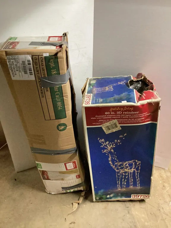 60” Lighted Reindeer, 6 1/2’ White Christmas Tree