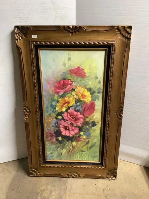 Framed Canvas Painting of Flowers