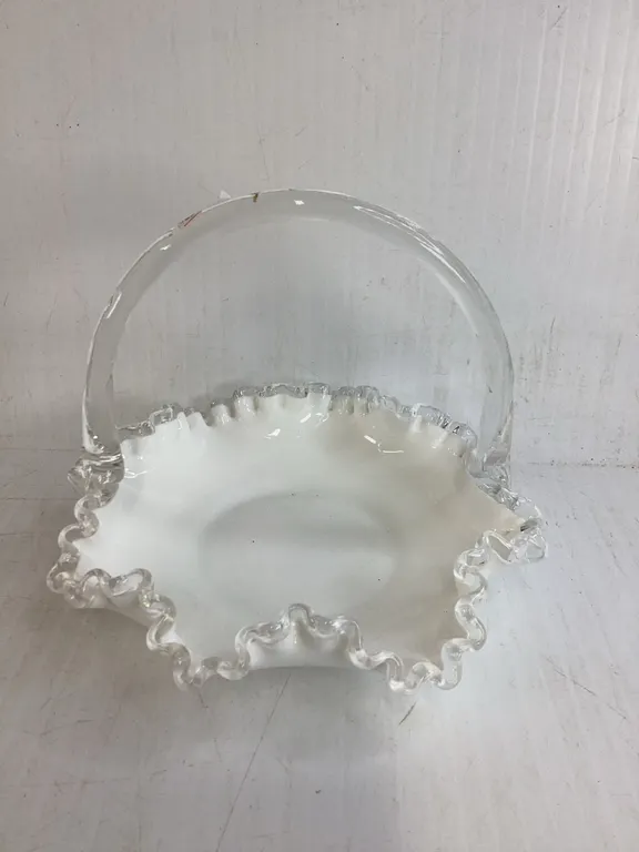 Fenton Milk Glass Silver Crest Basket