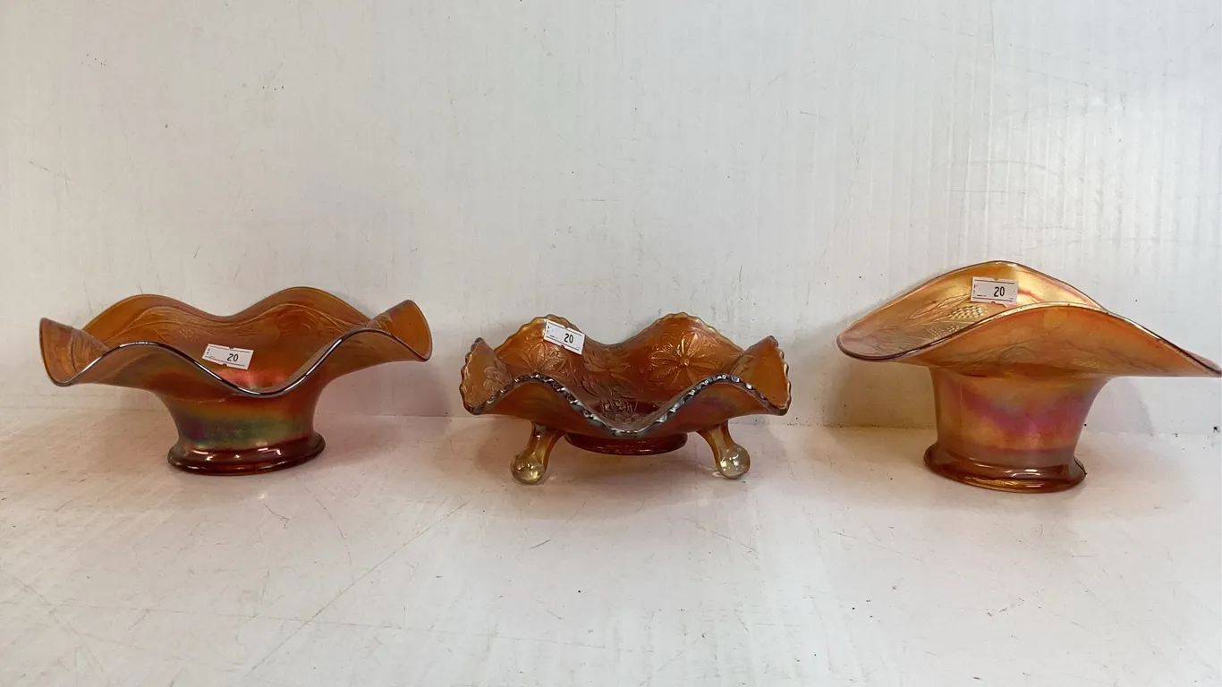 Vintage Carnival Glass Hat Shaped Bowl,Footed Bowl, Ruffled Edge Bowl