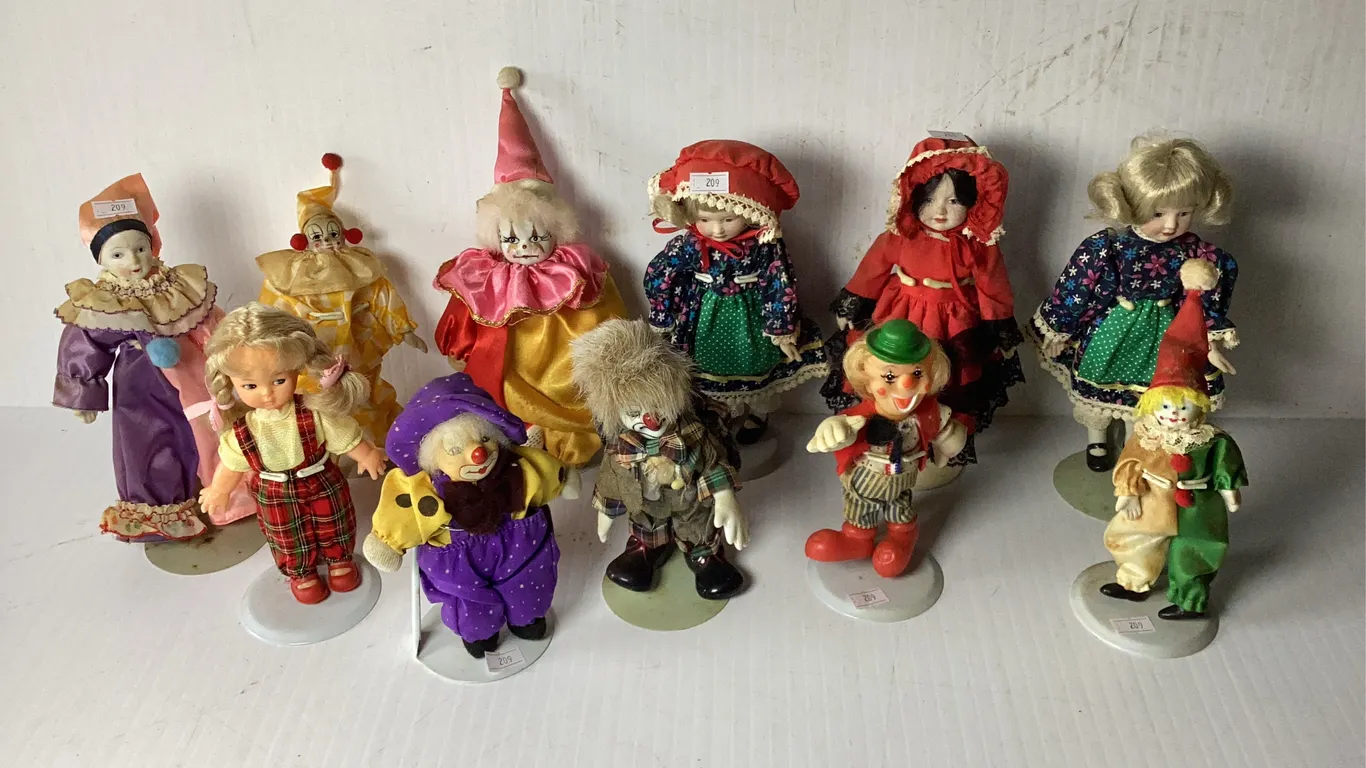 Assortment of Porcelain Dolls, Clowns