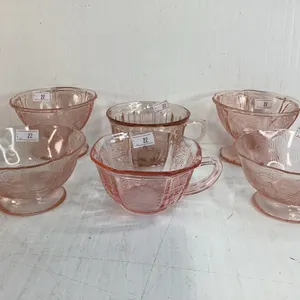 Vintage Pink Depression Glass Tea Cups and Sherbert Glasses
