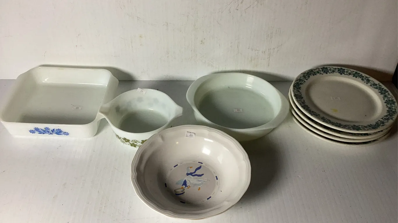 Pyrex Casserole Dishes, McNichol Plates, Duck Themed Bowl