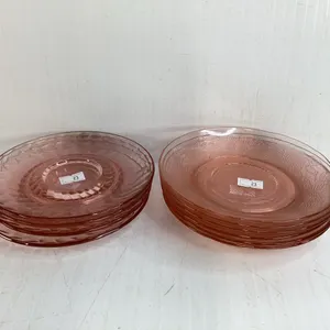 Vintage Pink Depression Glass Saucers, Block Optic Saucers