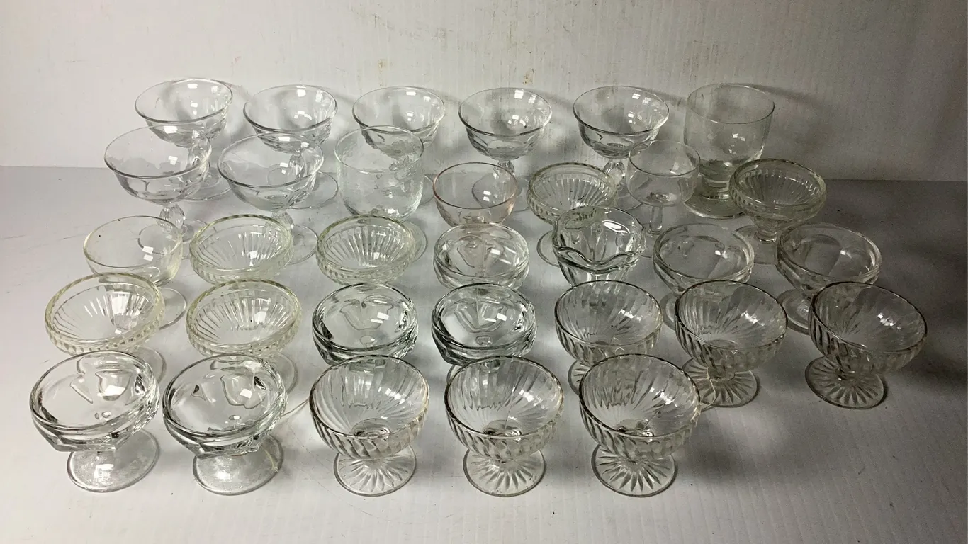 Variety of Clear Glass Sherbert Cups and Dessert Glasses