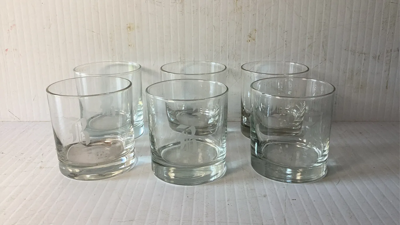 (6) Whiskey Glasses with Letter B