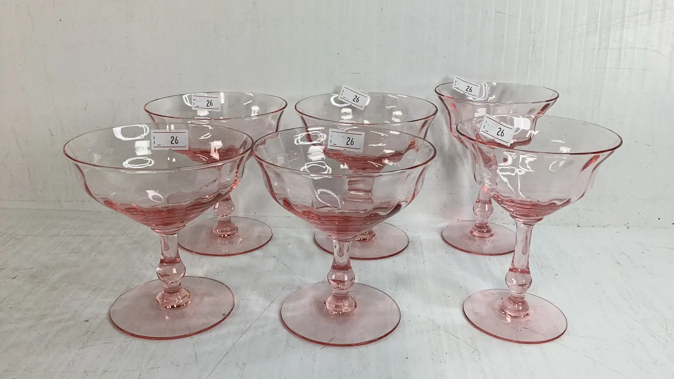 4 Vintage Pink Depression Glass Sherbert Glasses