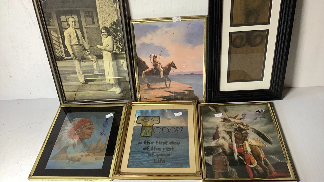 (6) Framed Pictures and Picture Frame