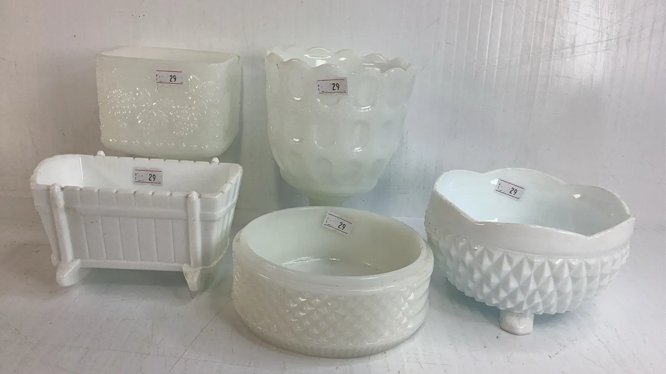 5 Pieces Of Milk Glass Items