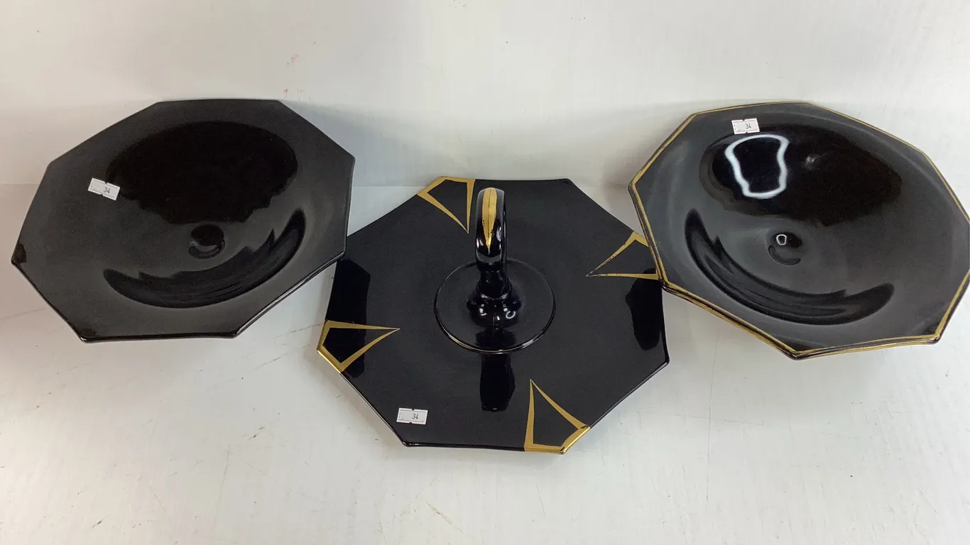 2 Vintage Black Amethyst Compotes, 1 Serving Tray