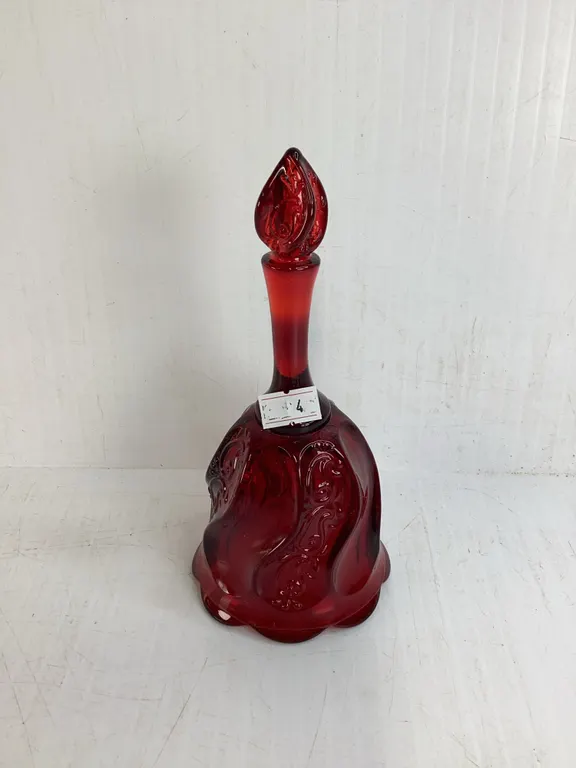 Fenton Ruby Red Embossed Paisley Swirl Glass Bell