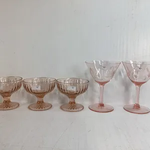3 Vintage Pink Depression Sherbert Cups, 2 Pink Depression Martini Glasses