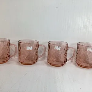 4 Vintage Pink Depression Swirl Mugs
