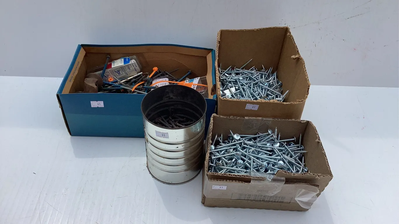 Assortment of Nails, Screws and Other Hardware