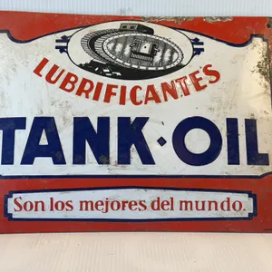 Vintage TANK-OIL Lubricantes  Sign, featuring gear emblem and Spanish text