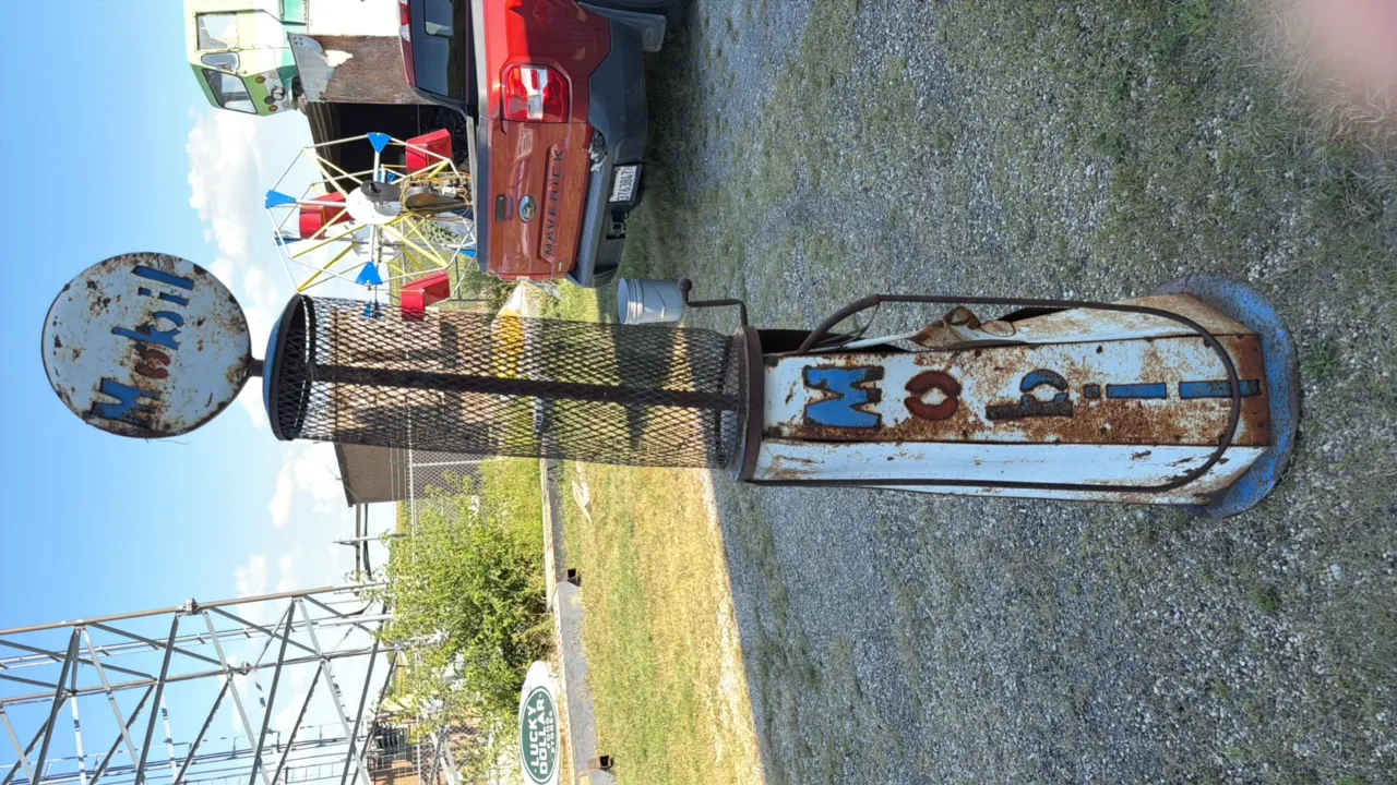 Mobil Vintage Gas Pump with Mesh Cylinder