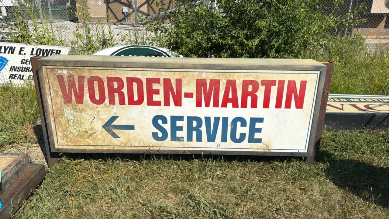 Vintage Worden-Martin Service double-sided commercial sign