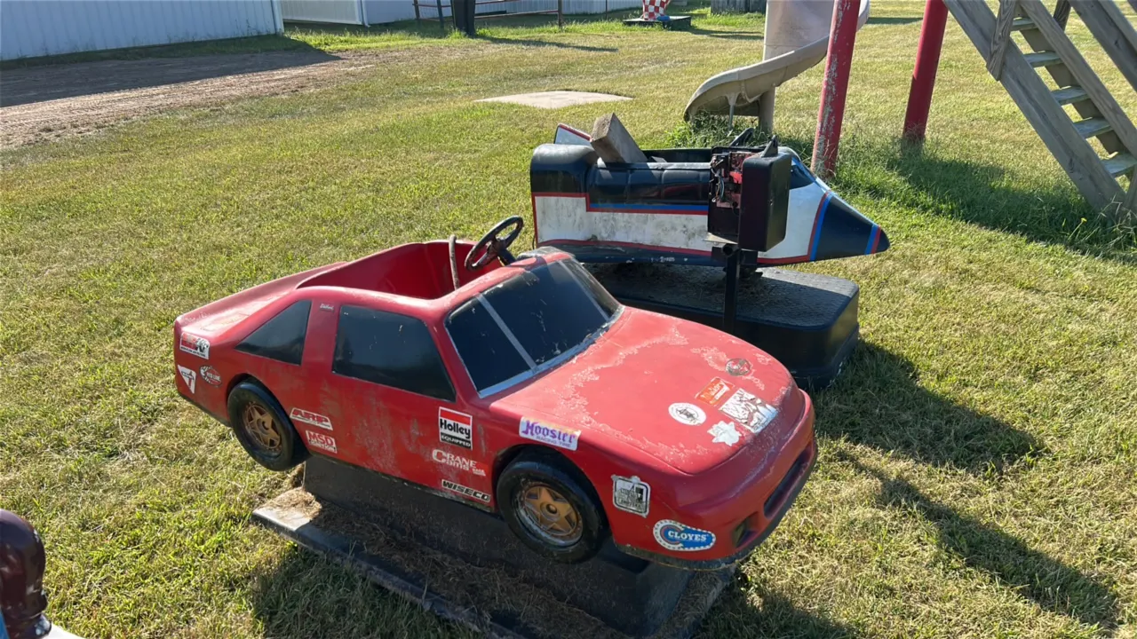 Red Coin-Operated Race Car Ride with Racing Decals