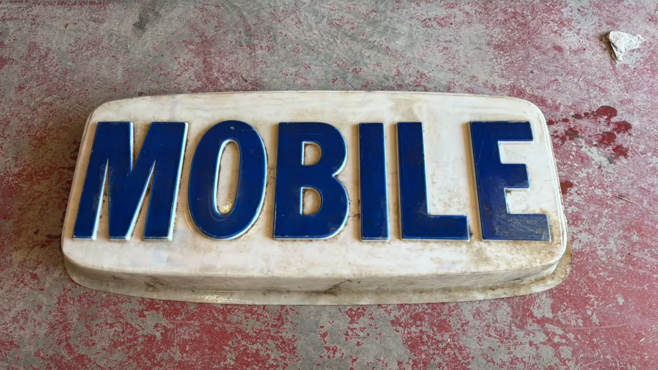 Vintage Mobile Advertising Sign, 47 Inches Long