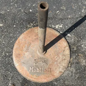 Vintage Mobiloil Socony Vacuum Gargoyle Cast Iron Advertising Sign Stand Base with Pole