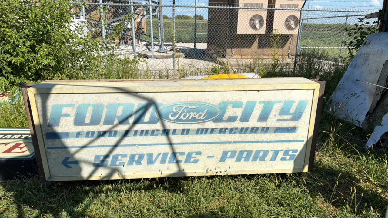 Vintage illuminated Ford City dealership sign for Ford Lincoln Mercury Service - Parts