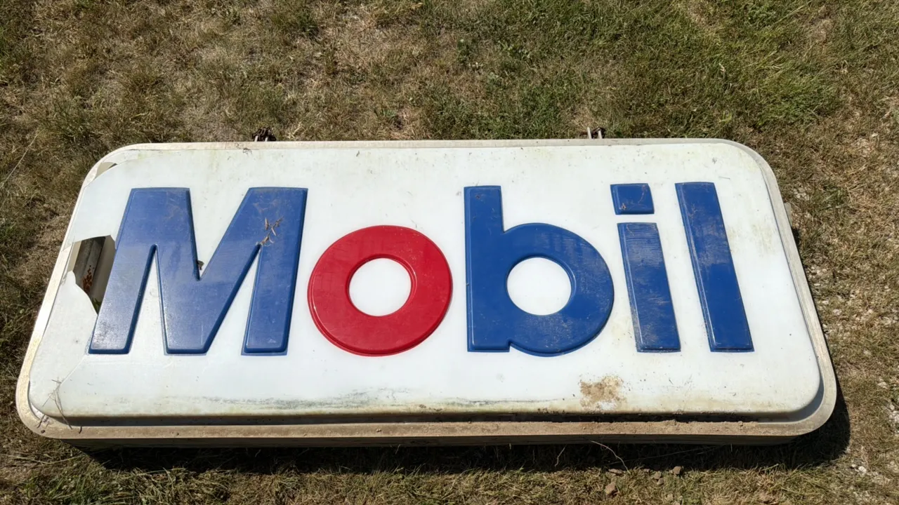 Mobil Light-Up Advertising Sign with Red and Blue Letters, 8-Foot