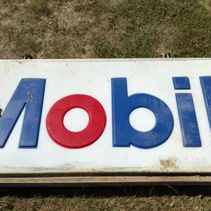 Mobil Light-Up Advertising Sign with Red and Blue Letters, 8-Foot