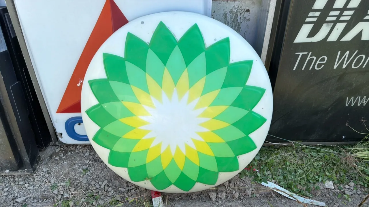 BP Gas Station Sign, Circular Helios Logo, 38 Inches Diameter