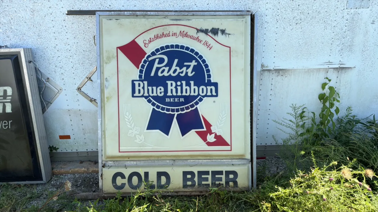 Pabst Blue Ribbon Lighted Sign with "Cold Beer" Panel