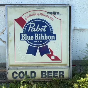 Pabst Blue Ribbon Lighted Sign with "Cold Beer" Panel