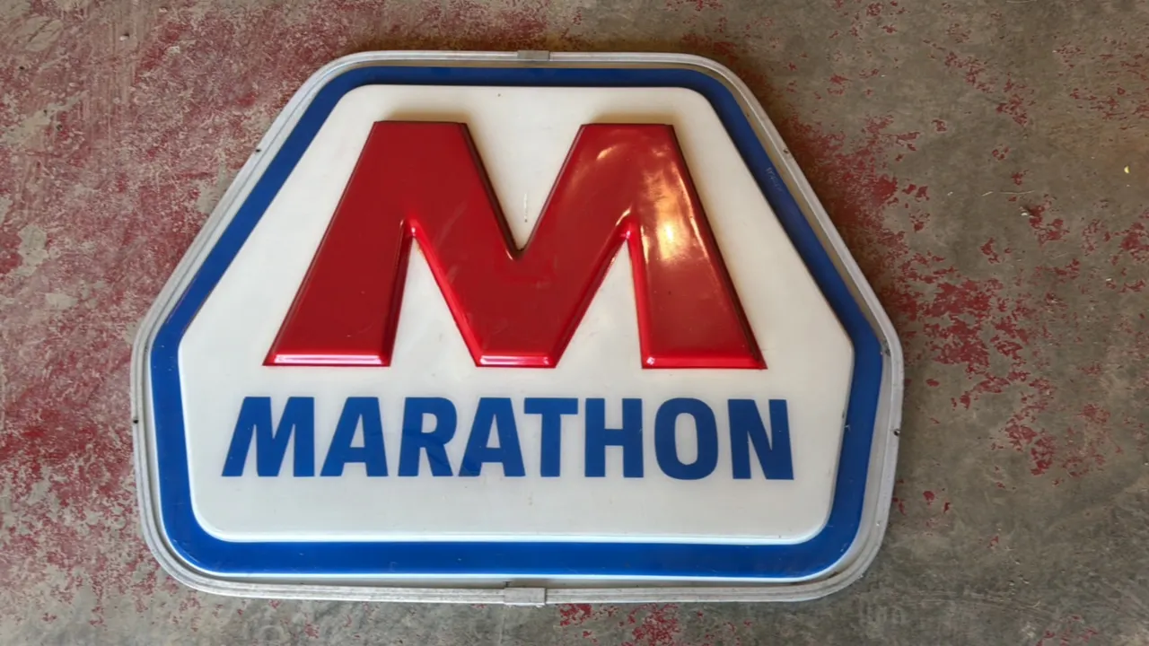 Marathon Gas Station Sign, Red M Logo, approximately 42 inches wide