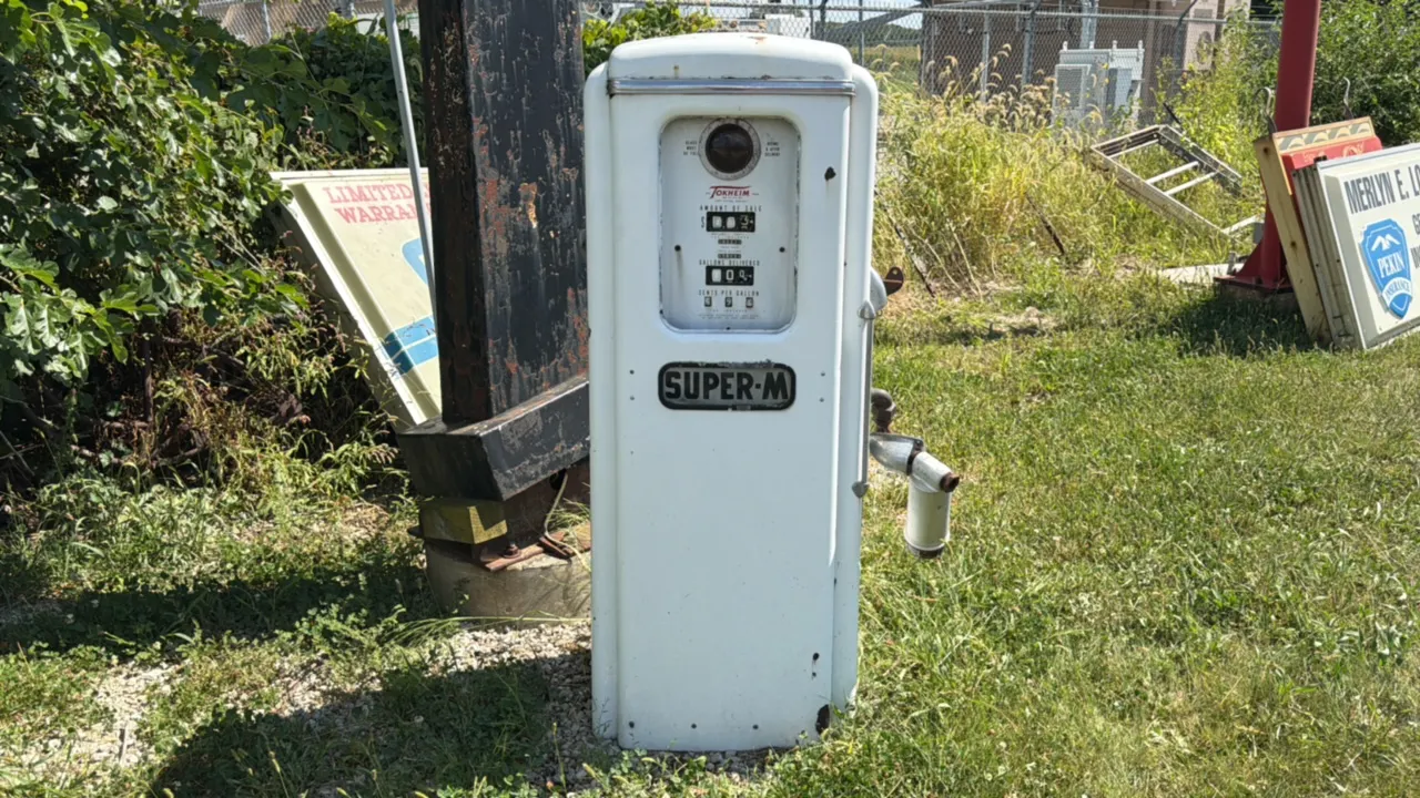 Tokheim Super-M Antique Gas Pump with Leaded Fuel Sign