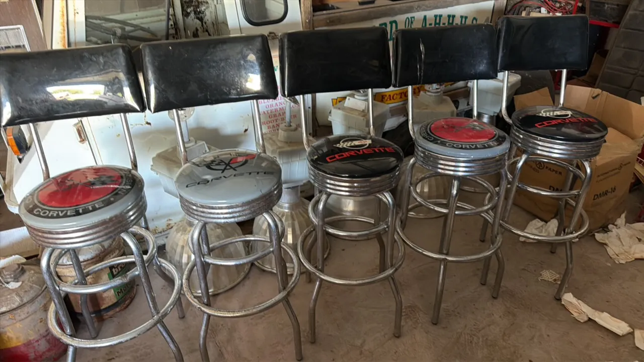 Set of five Corvette-themed bar stools