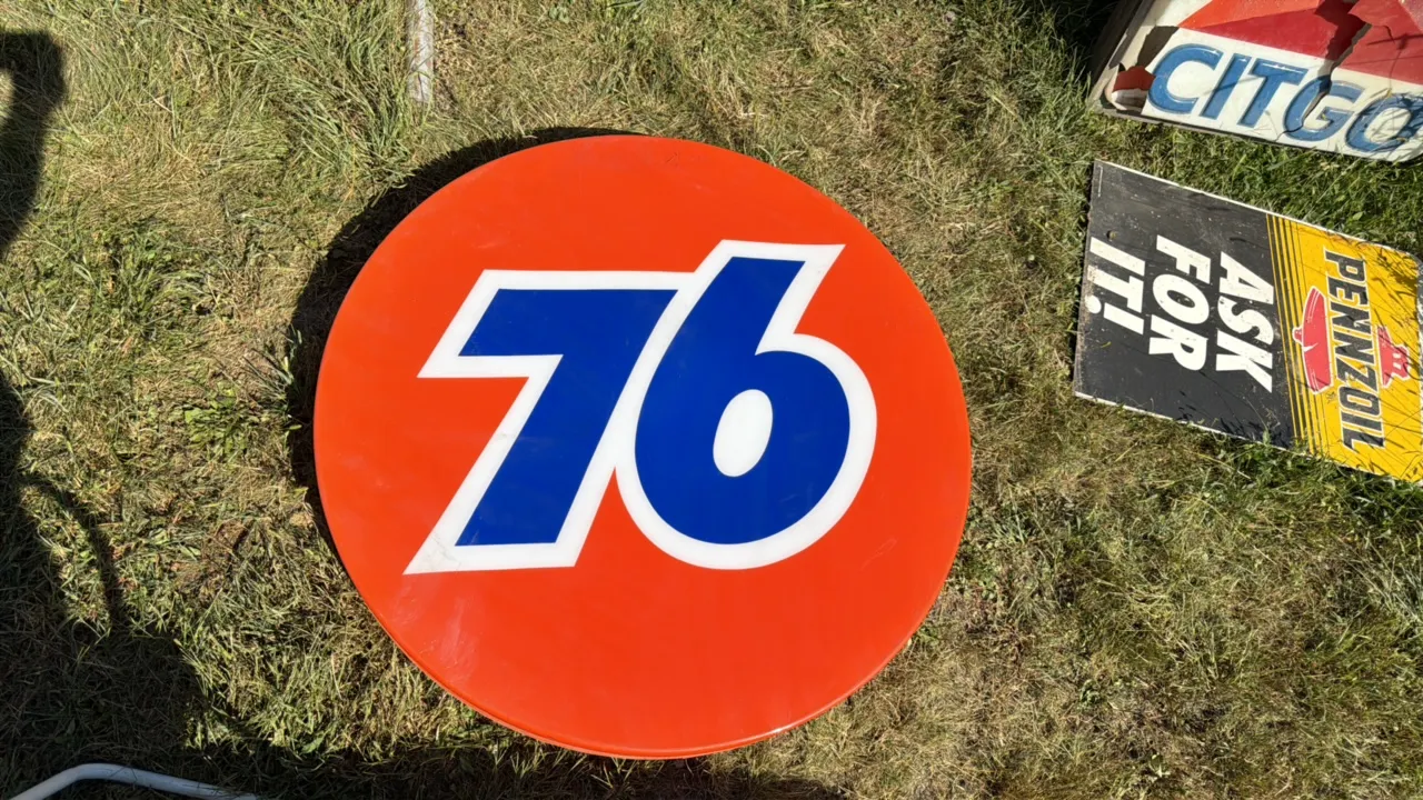 76 Gas Station Sign, Round, Orange and Blue Logo